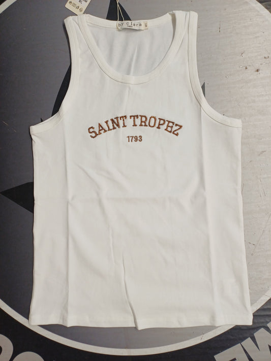 Débardeur brodé en perles SAINT TROPEZ